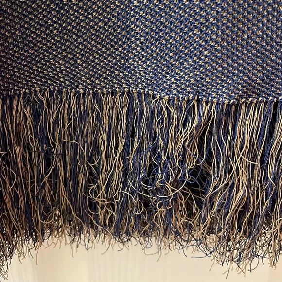 Jcrew A-line midi sweater skirt, light pecan/ navy, fringe wrap sizeL, nwt - Picture 4 of 10